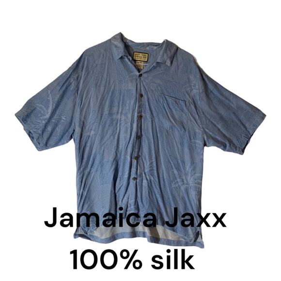 Jamaica Jaxx mens XL blue silk hawaiian tropical button down shirt vaca bahama - Picture 1 of 11